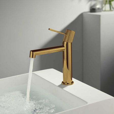 Смеситель для раковины Vincea Desire VBF-1D1BG однорычажный, брашированное золото