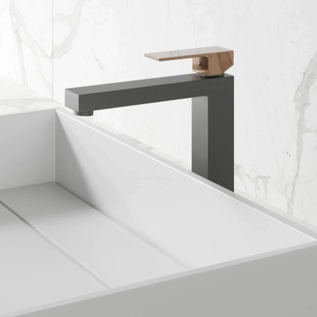 Смеситель для раковины NT Bagno NT9001HGG для раковины серый матовый/розовое золото