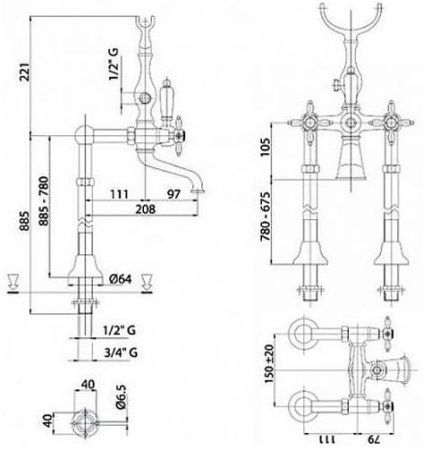 Смеситель Cezares Nostalgia NOSTALGIA-VDPS-01-M