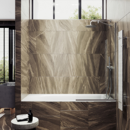 Шторка на ванну MaybahGlass в узком профиле, 6 мм, Стекло Бесцветное, 44x140 (MGV-126-5у)