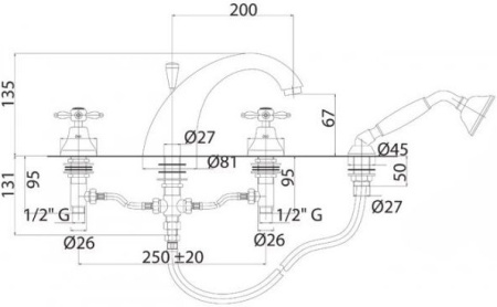 Смеситель для ванны Cezares Nostalgia NOSTALGIA-BVD-03/24-Bi