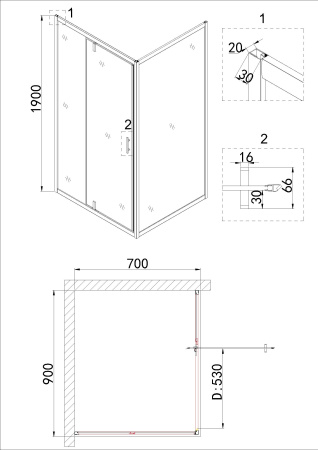 Душевая боковая стенка Niagara Nova NG-A70B 70x190