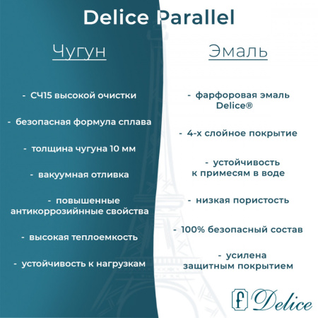 Ванна Ванна Delice Parallel 170х70 с ручками и антискользящим покрытием (в комплекте ванна с ножками, без слива-перелива)