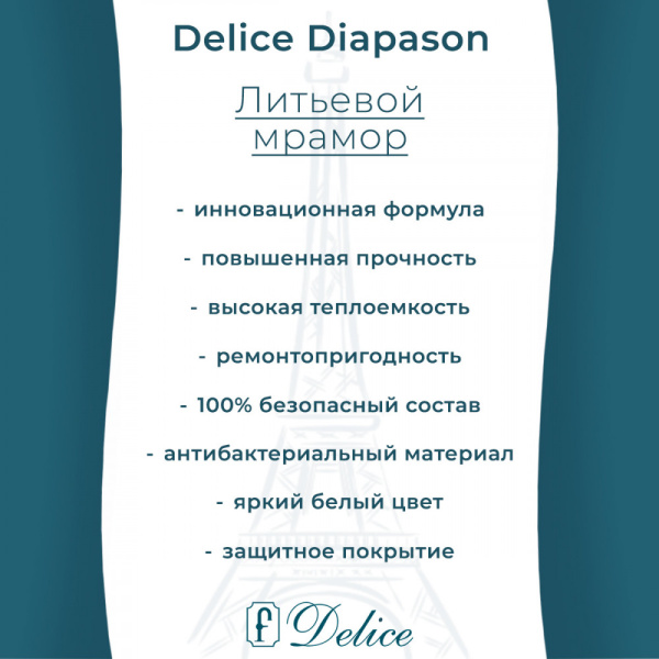 Ванна Ванна Delice Diapason 170х75 глянцевая (в комплекте только ванна, без ножек и слива-перелива)