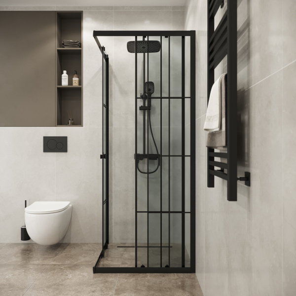 Душевой уголок Niagara Eco NG-1008-14QKL (80х80х190) квадрат,раздвижное,черный,стекло клетка,1 место, без поддона в комплекте