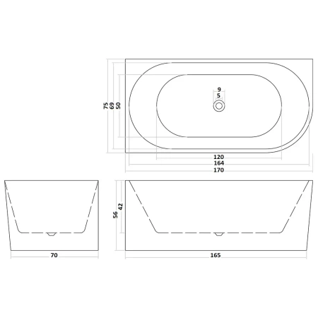 Ванна Ceruttispa AMI L (1700x750x560) отдельностоящая, белая, со сливом-переливом