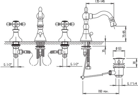 Смеситель для биде Cezares Atlantis Nostalgia ATLANTIS-NOSTALGIA-BBS2-01 с донным клапаном Смеситель для биде Cezares Atlantis Nostalgia ATLANTIS-NOSTALGIA-BBS2-01 с донным клапаном
