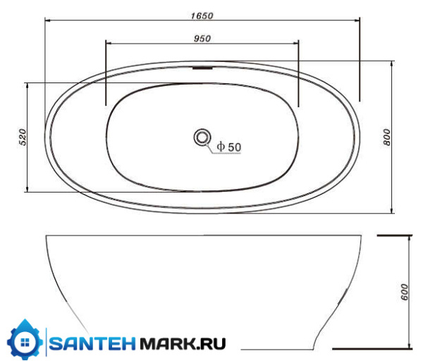 Акриловая ванна Abber AB9207 165х80