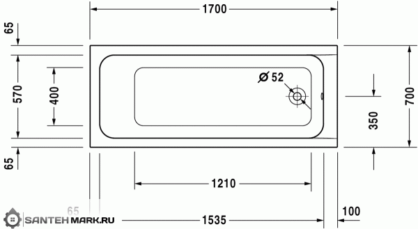 Акриловая ванна Duravit D-Code 170x70 с 1 наклоном для спины