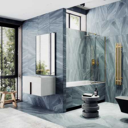 Шторка на ванну MaybahGlass в узком профиле, 6 мм, Стекло Бесцветное, 44x140 (MGV-126-3у)