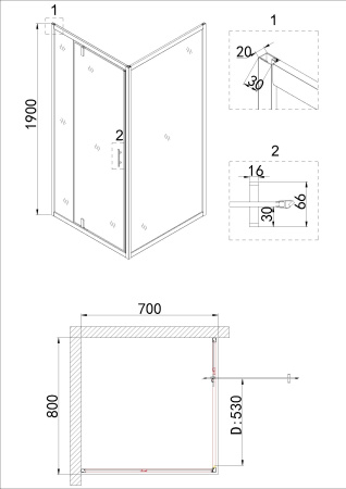 Душевая боковая стенка Niagara Nova NG-A70B 70x190
