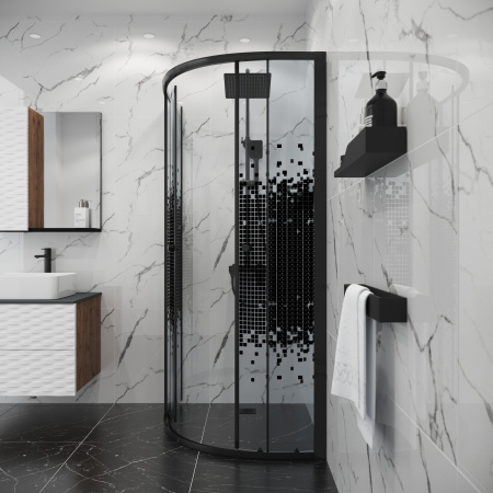 Душевой уголок Niagara Eco NG-1003-14BLACK (80х80х190) четверть круга,раздвижное,черный,стекло мозаика,1 место, без поддона в комплекте