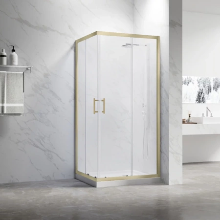 Душевой уголок Veconi Rovigo RV-27G, 1000x1000x1900, золото брашинг, прозрачное стекло