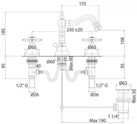 Смеситель Cezares Nostalgia NOSTALGIA-BBS2-01 c донным клапаном