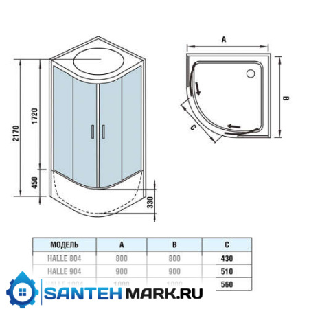 Душевая кабина WeltWasser WW500 Halle 904 90x90, профиль хром, закаленное стекло 5 мм, с гидромассажем