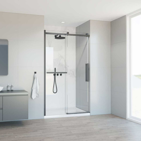 Душевая дверь в нишу Vincea Como Soft VDS-1CS130CLGM, 1300, вороненая сталь, стекло прозрачное