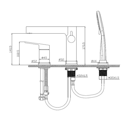 Смеситель для ванны BelBagno Delta DEL-BVD3-NERO Черный матовый
