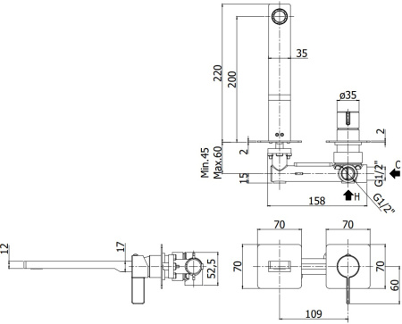 Смеситель Paffoni Rock RO105CR70 (с внутренней частью)