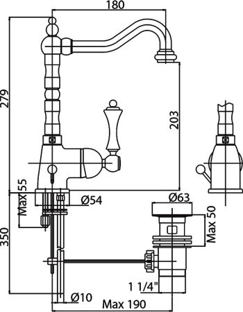 Смеситель для раковины Cezares Margot MARGOT-LSM2-02-M с донным клапаном