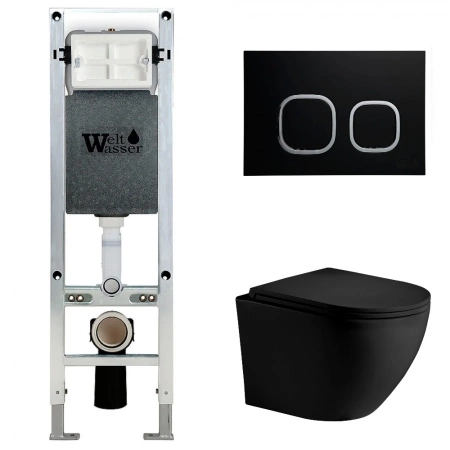 Комплект Weltwasser 10000011322 подвесной унитаз Merzbach 043 MT-BL + инсталляция Amberg 350 ST + кнопка Amberg RD-BL