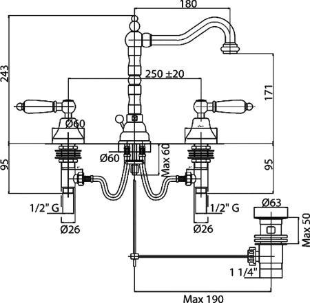 Смеситель Cezares Diamond DIAMOND-BLS2-02-Sw с донным клапаном