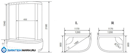 Душевая кабина Timo Eco TE-0720 P R 120х80