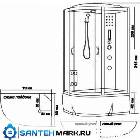 Душевая кабина Водный мир ВМ8803 110х80 L/R черный