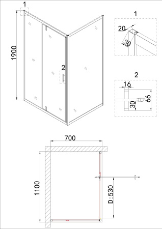 Душевая боковая стенка Niagara Nova NG-A70B 70x190