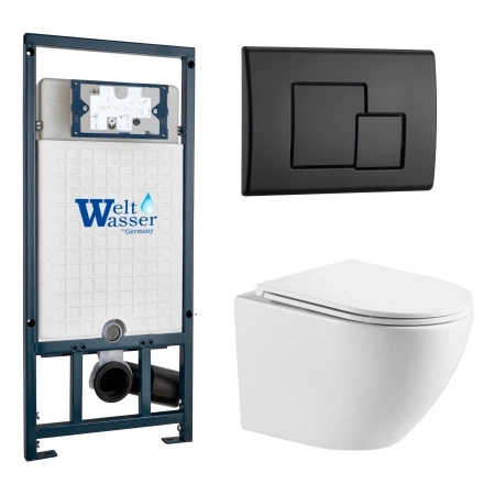Комплект Weltwasser 10000011319 подвесной унитаз Merzbach 043 GL-WT + инсталляция Marberg 507 + кнопка MAR 507 SE MT-BL
