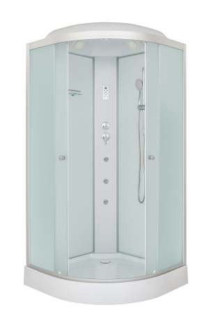 Душевая кабина DTO LM909 с гидромассажем и электрикой(90х90х215) низкий поддон(15см), профиль хром, стекло матовое(5мм), 3места