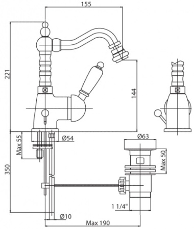 Смеситель для биде Cezares Vintage VINTAGE-BSM2-01-Sw с донным клапаном