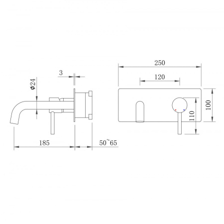Смеситель Berges VENTAS R скрытого монтажа, совместный, оружейная сталь