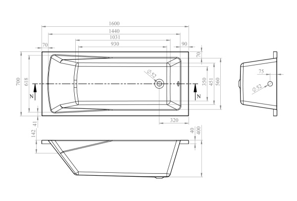 Ванна Lavinia Boho One 37010060, усиленный армированный корпус ванны, 160x70 см