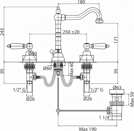 Смеситель для раковины Cezares First FIRST-BLS2-03/24-Bi с донным клапаном