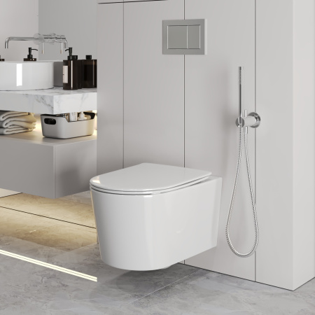 Унитаз Grossman GR-4499SQ (520х360х365) безободковый,смыв торнадо,белый с тонкой крышкой,микролифт,1 место