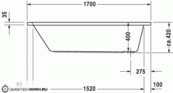 Акриловая ванна Duravit D-Code 170x70 с 1 наклоном для спины