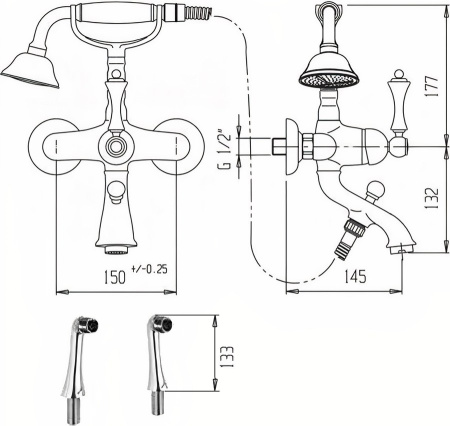 Смеситель для ванны Cezares Margot MARGOT-PBV-01-Bi
