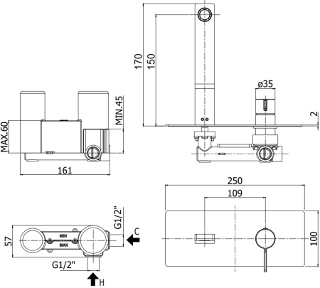 Смеситель Paffoni Rock RO104ST (с внутренней частью)
