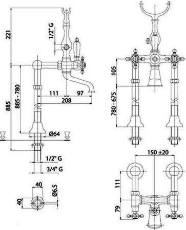Смеситель Cezares Golf GOLF-VDPS-02-M