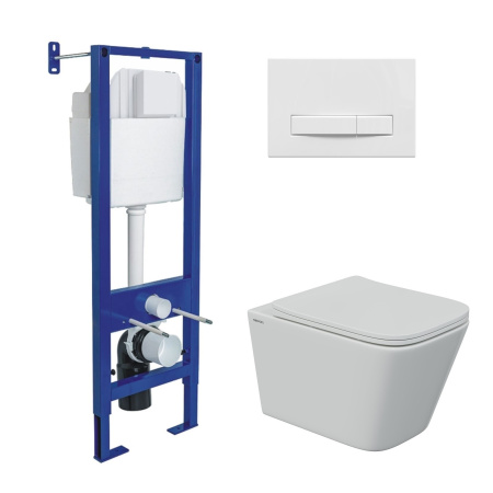 Комплект BERGES: инсталляция АТОМ Line кнопка белая, унитаз FLOE S Rimless 51 см, сидение дюропласт Floe S Slim SO, микролифт, быстросъём