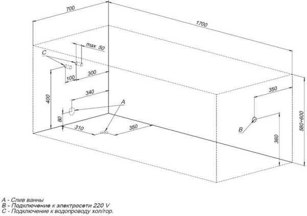 Ванна Aquanet Roma 170x70 (с каркасом)
