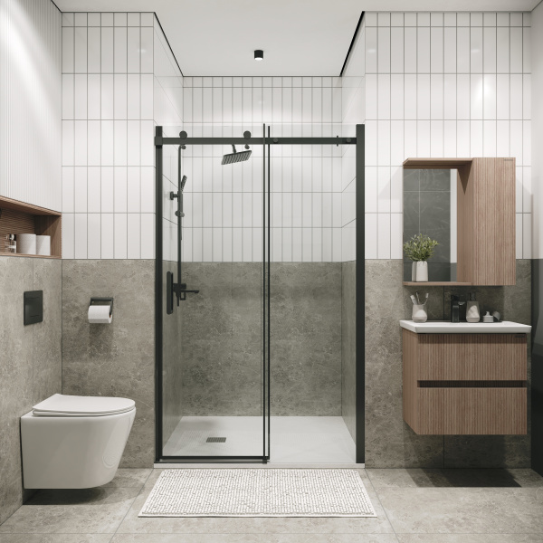 Душевая дверь в нишу Grossman Classic 100.K33.04.160.42.00 (160х195) графит сатин,стекло прозрачное,раздвижная, 1 место