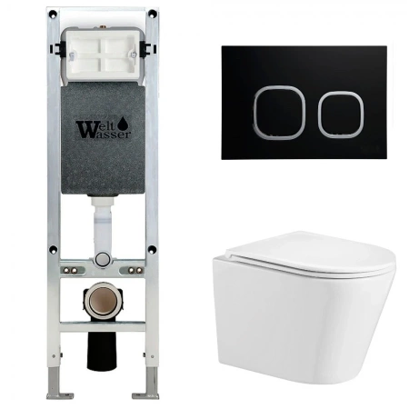 Комплект Weltwasser 10000011484 подвесной унитаз Salzbach 043 GL-WT + инсталляция Amberg 350 ST + кнопка Amberg RD-BL