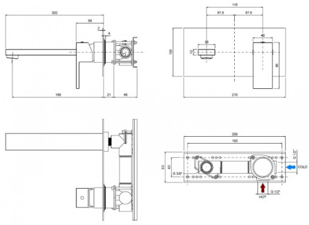 Смеситель для раковины Cezares Unika UNIKA-BLI1-02 с внутренней частью
