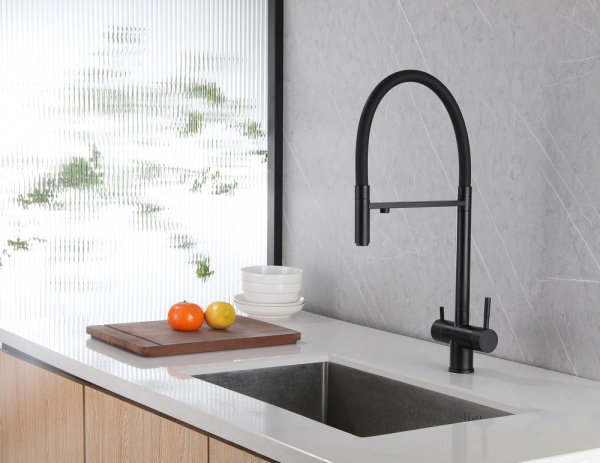 Смеситель для кухонной мойки ABBER Wasser Kreis AF81141B для кухни с подключением фильтра и выдвижной лейкой, черный матовый