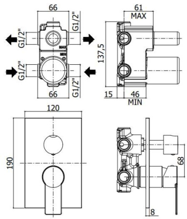 Смеситель Paffoni Tango TA018CR/М (с внутренней частью) хром