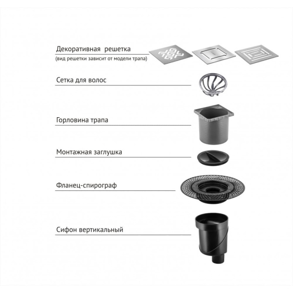 Трап для душа BERGES водосток PLATZ Uno 100х100, матовый хром, S-сифон D50/105 H50 вертикальный
