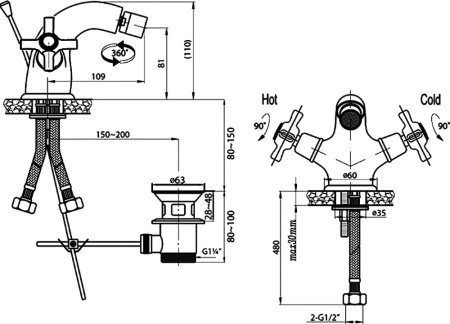 Смеситель для биде Cezares Lord LORD-BS1-02 с донным клапаном