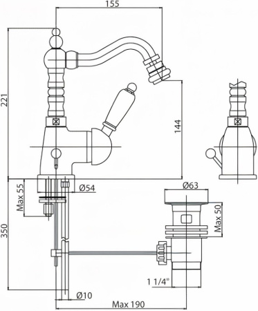 Смеситель Cezares Elite ELITE-BSM2-03/24-Bi с донным клапаном