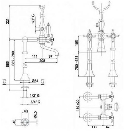 Смеситель Cezares Nostalgia NOSTALGIA-VDPS-01-Bi